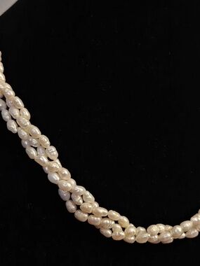 14k Yellow Gold 3 Strand Small Plumpy Oval Pearl Necklace Silk Strung